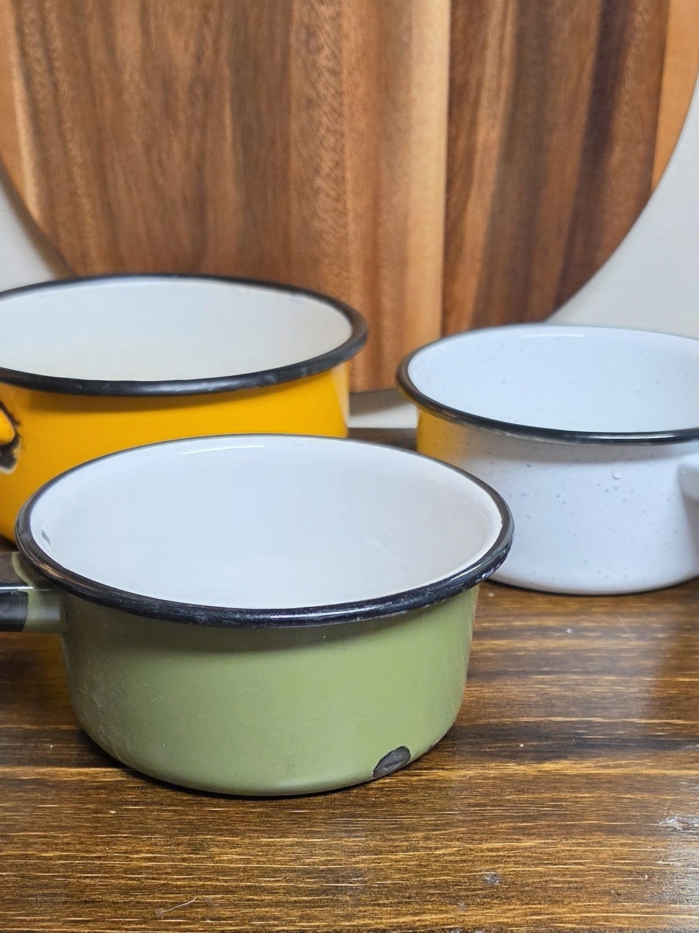 Enamel Saucepan - Green, White & Orange/Yellow Bundle